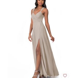 Beautiful Taupe Chiffon Dress with Slit and Open Back